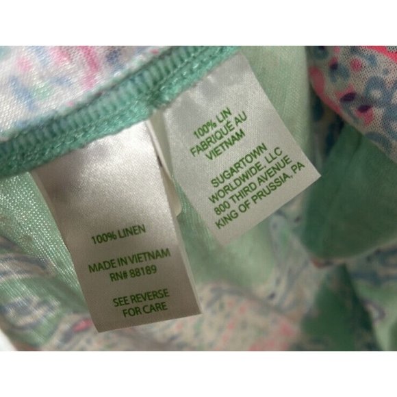 Lilly Pulitzer Top Size XS Mikela Minty Fresh Fansea Print 100% Linen Excellent - Picture 5 of 9